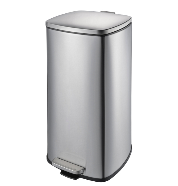 30l Satin Finishing Edelstahl Quadratmeter Pedal-Anti-Fingerabfall-Mülleimer