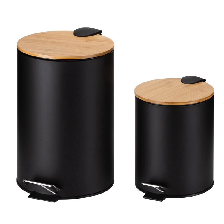2024 Populäres Modell Bambus Deckel 5 -Liter Black Round Metal Foot Pedal Mülleimer mit abnehmbarem innerem Wastkorb für Küche