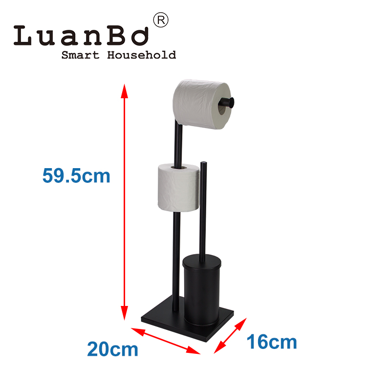 Freistehender, benutzerfreundlicher schwarzer Seidenpapierrollenhalter mit Toilettenbürstengarnitur für das Badezimmer