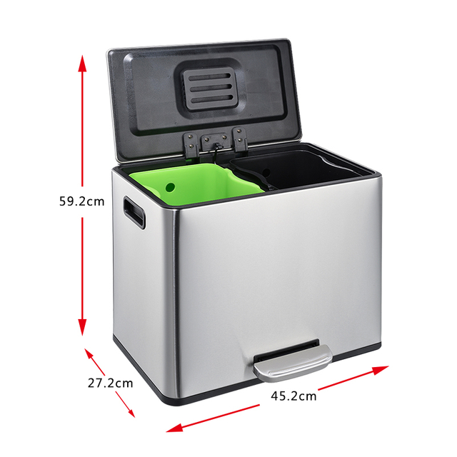 Edelstahl-Klassifizierungsbehälter mit Doppelfächern (2 x 10 l) mit Geruchsfilterbox für Wohnzimmer und Küche