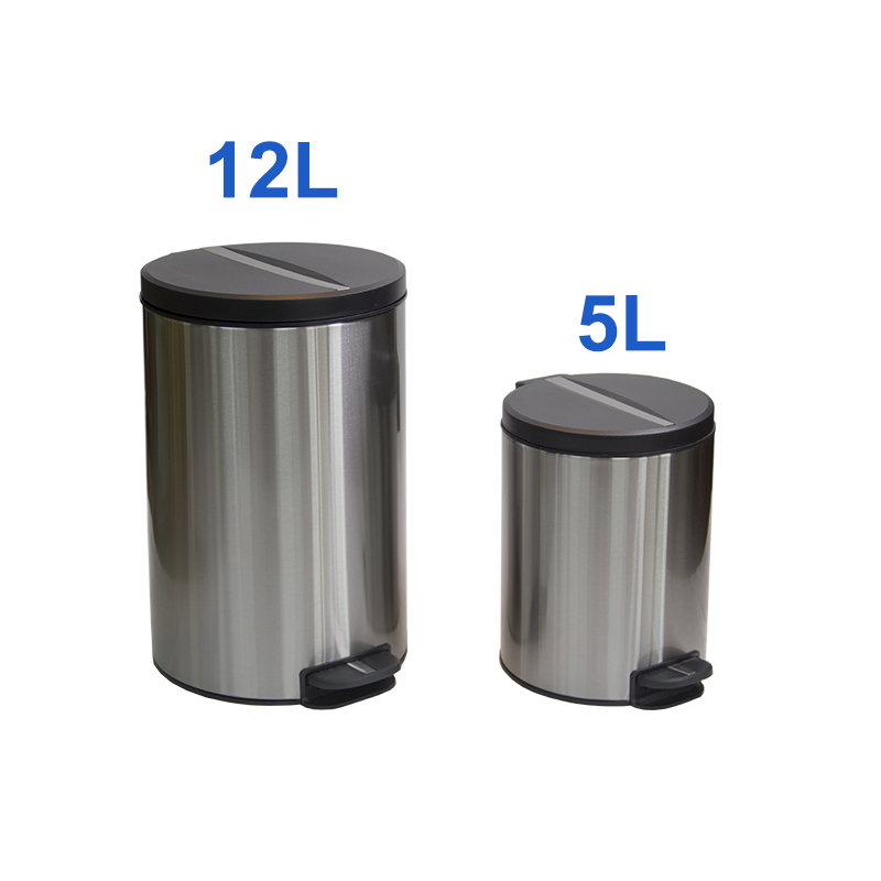12L runder Abfalleimer aus Edelstahl mit Soft-Close-Pedal und Kunststoffdeckel für Wohnzimmer und Küche