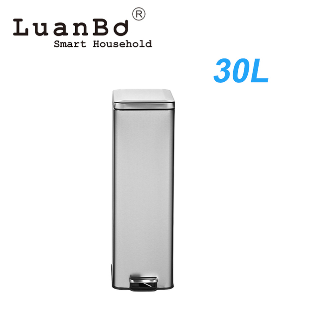 Rechteckiger 30-Liter-Mülleimer mit schlankem Design und Treteimer in Silber mit Soft-Close-Mülleimer und offenem Deckel