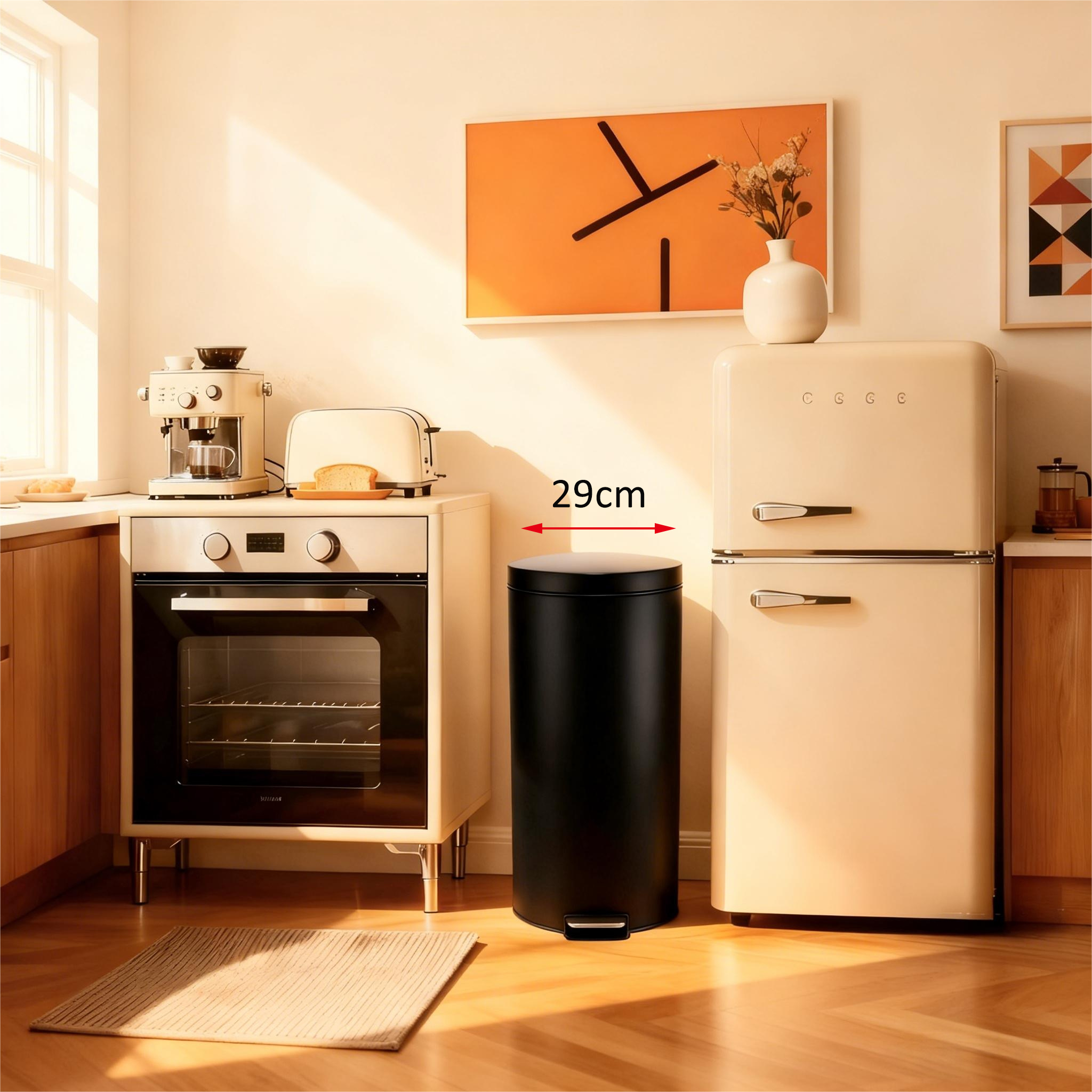 Runder Treteimer aus Metall mit geräuschlosem Soft-Close-Deckel für Küche und Badezimmer