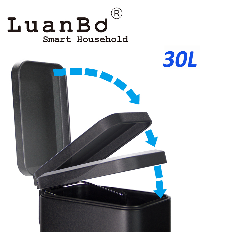 Rechteckiger 30-Liter-Mülleimer mit schlankem Design und Treteimer in Schwarz mit Soft-Close-Mülleimer und offenem Deckel