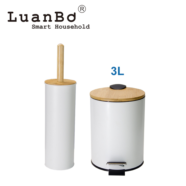 3L/5L Soft Close, umweltfreundlicher Treteimer mit Bambusdeckel und Toilettenbürstenset für Badezimmer