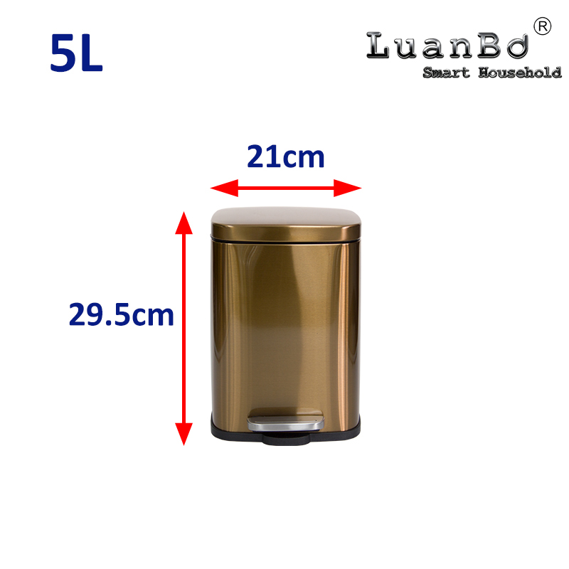 Rechteckiger 5L/30L-Mülleimer aus antikem Messing mit Metallpedal und Soft-Close-Pedaleimer