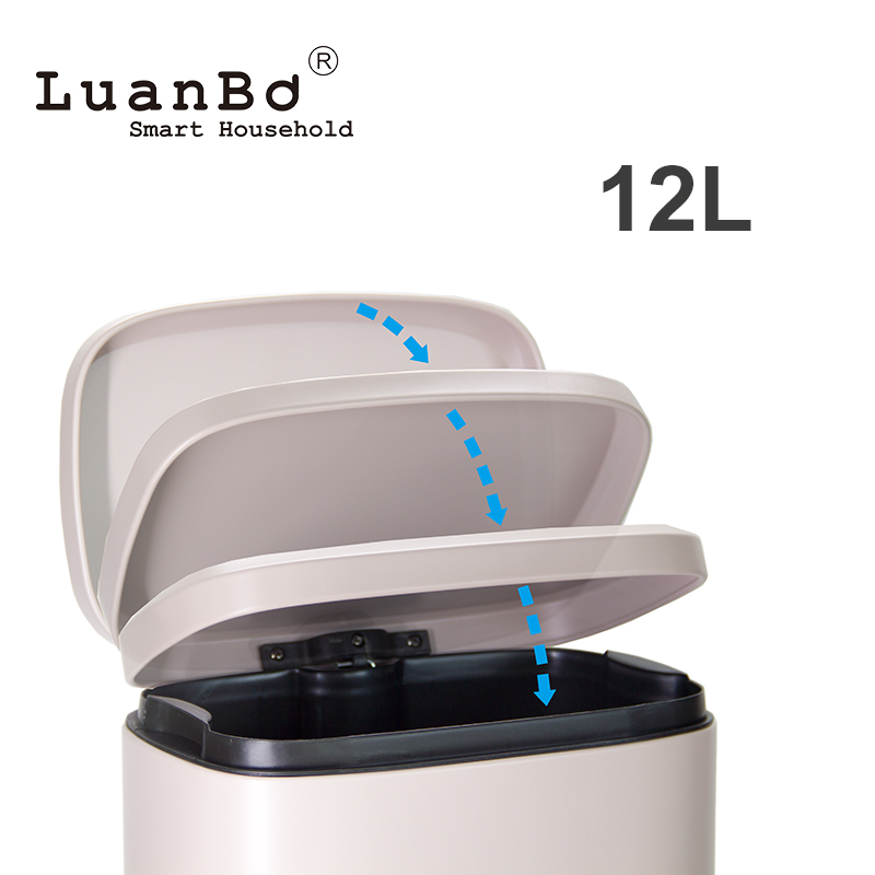 Moderner, rechteckiger 12-Liter-Mülleimer mit Treteimer und abnehmbarem Soft-Close-Eimer
