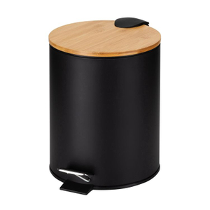 2024 Populäres Modell Bambus Deckel 5 -Liter Black Round Metal Foot Pedal Mülleimer mit abnehmbarem innerem Wastkorb für Küche