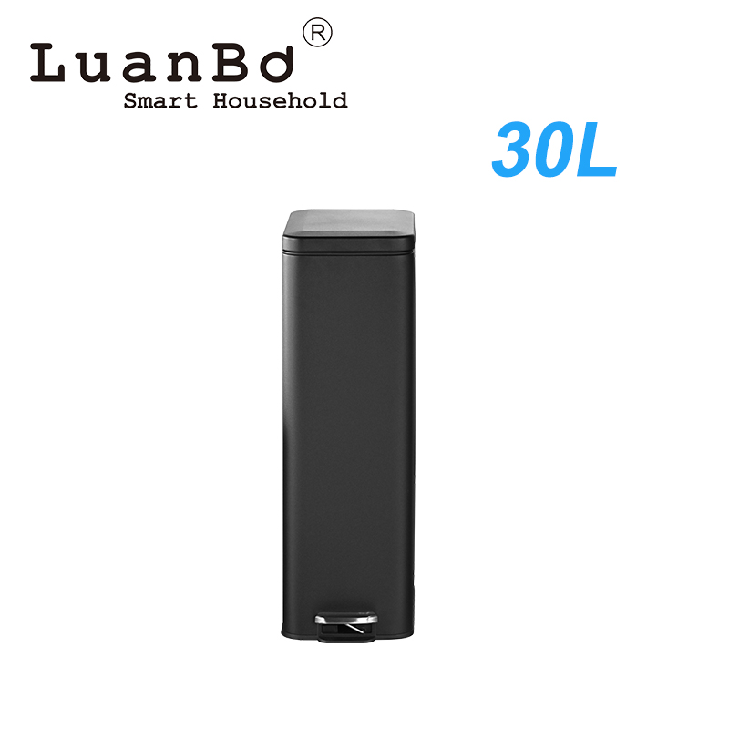 Rechteckiger 30-Liter-Mülleimer mit schlankem Design und Treteimer in Schwarz mit Soft-Close-Mülleimer und offenem Deckel