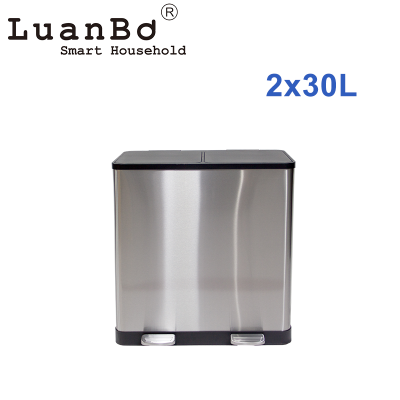 2 x 30 l Recycling-Mülleimer mit zwei Fächern, großes Fassungsvermögen, Sortier-Mülleimer für Küche, Zuhause, Garage